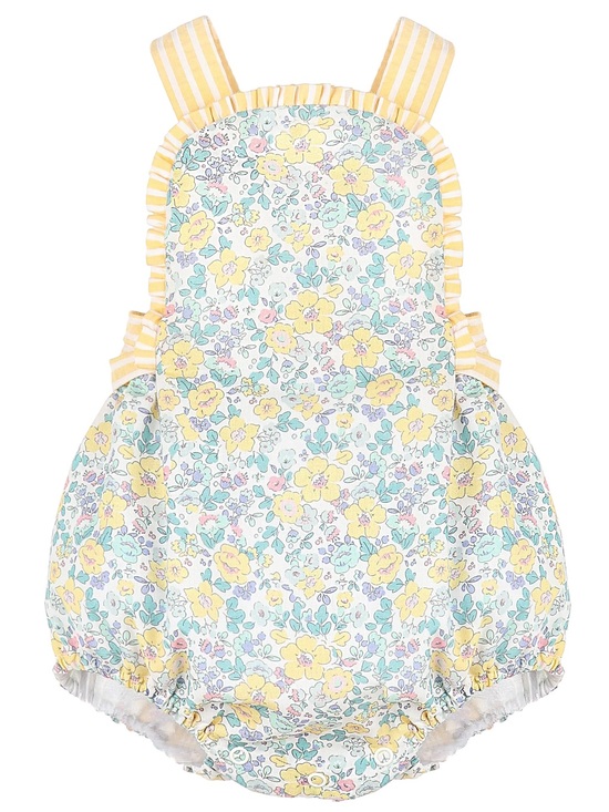 Luli & Me Other - Luli & Me Baby Girl Floral Ruffle Romper - Yellow/Blue - Size 9M